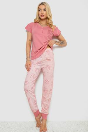 Піжама жіноча з принтом, колір пудровий, 243R004-P4