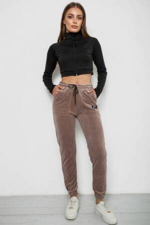 Штани жіночі велюрові на флісі, колір бежевий, 238R58473-2