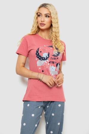 Піжама жіноча з принтом, колір пудровий, 243R9254