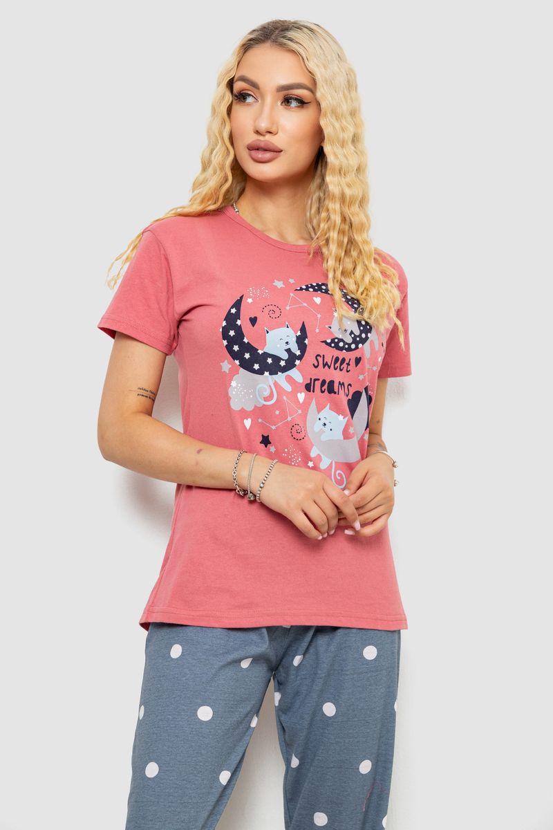 Піжама жіноча з принтом, колір пудровий, 243R9254