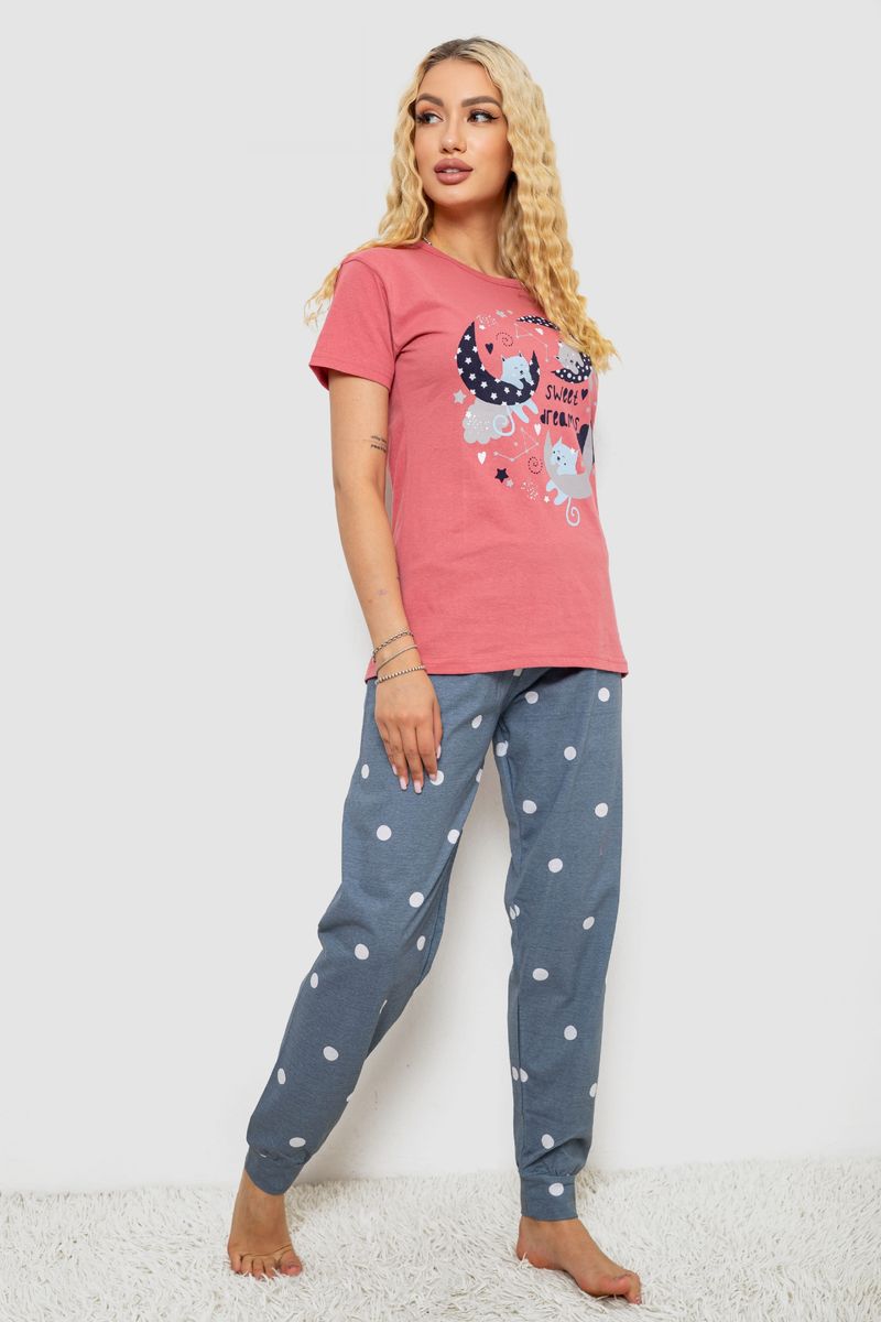 Піжама жіноча з принтом, колір пудровий, 243R9254 - Зображення 3