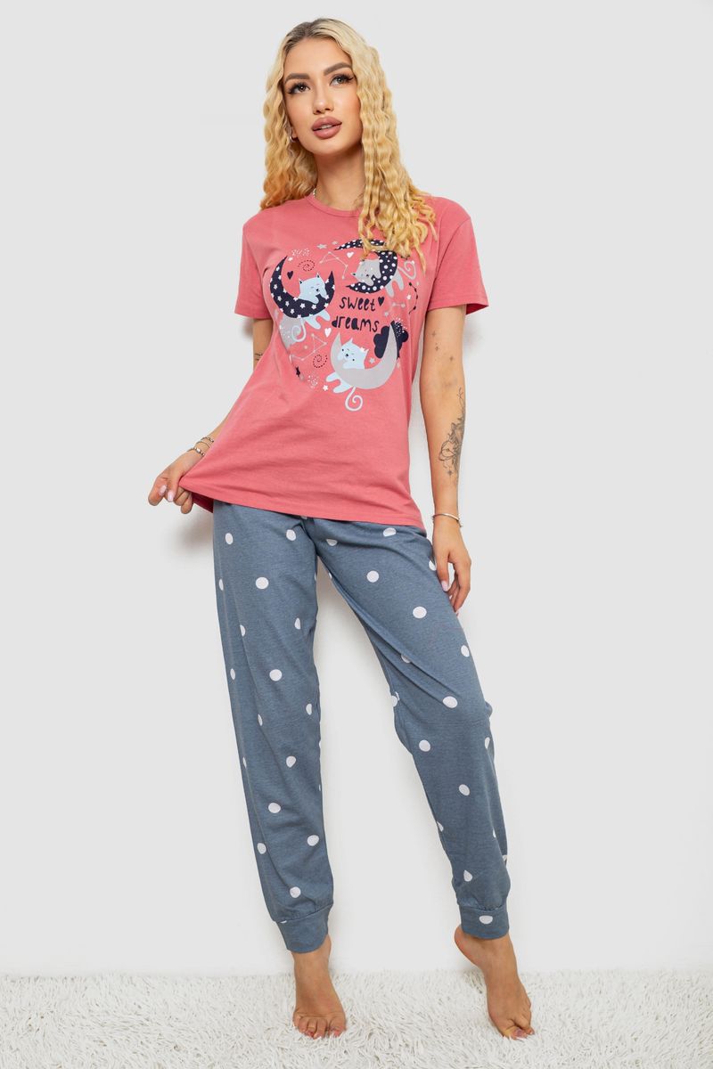 Піжама жіноча з принтом, колір пудровий, 243R9254