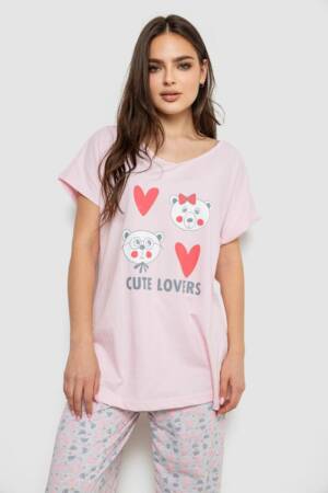 Піжама жіноча з принтом, колір рожевий, 243R1600-033