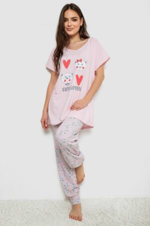 Піжама жіноча з принтом, колір рожевий, 243R1600-033
