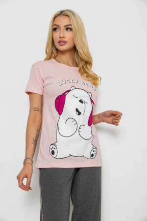 Піжама жіноча з принтом, колір рожево-сірий, 243R9203