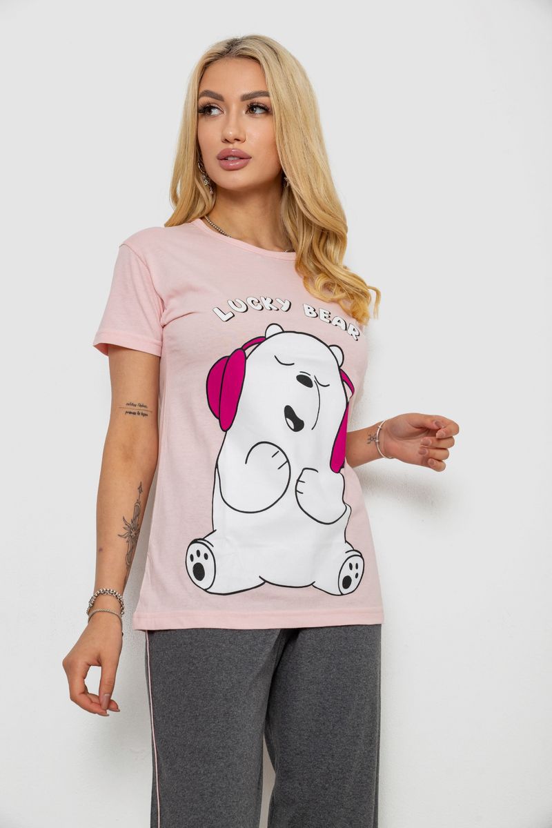 Піжама жіноча з принтом, колір рожево-сірий, 243R9203