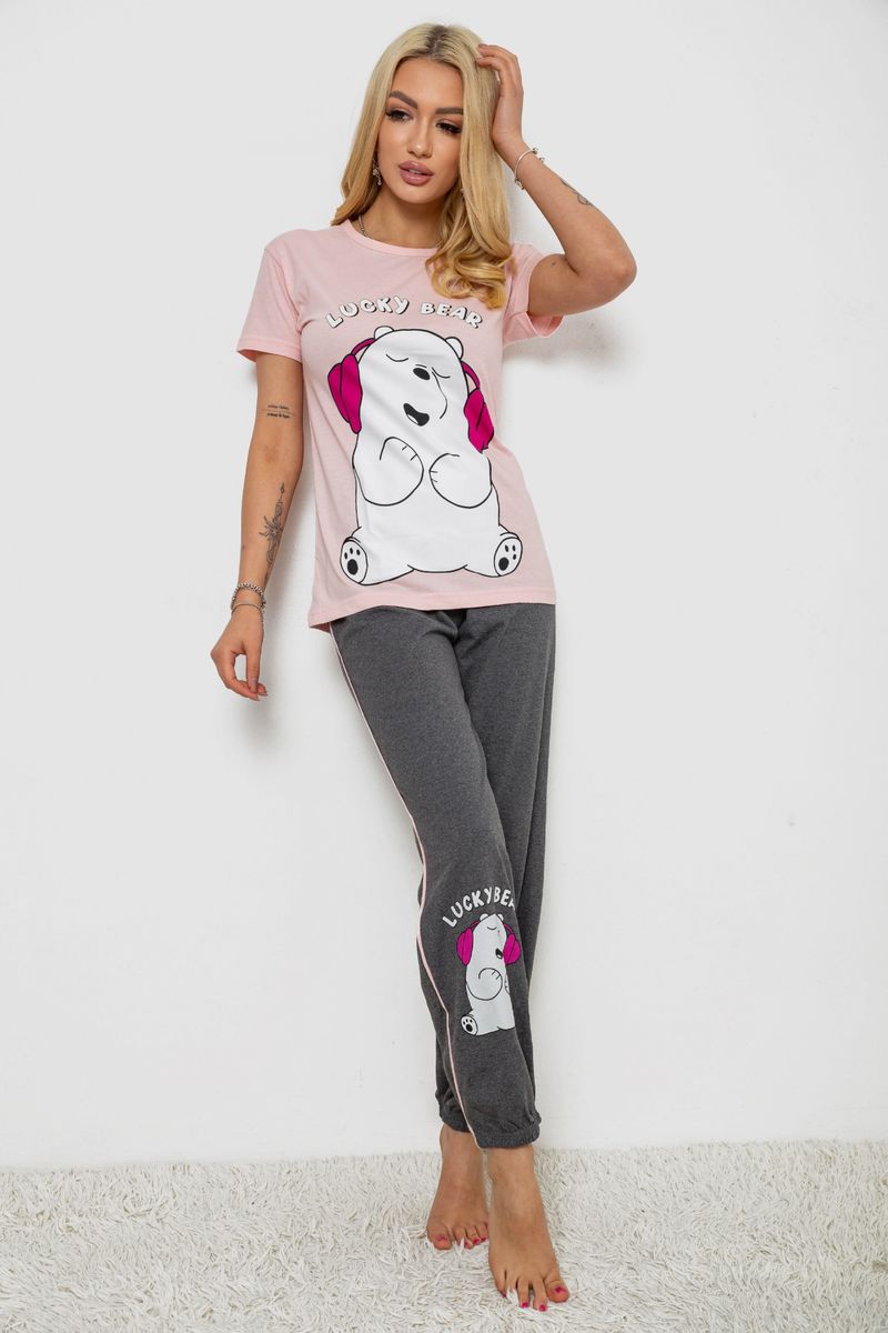 Піжама жіноча з принтом, колір рожево-сірий, 243R9203 - Зображення 3