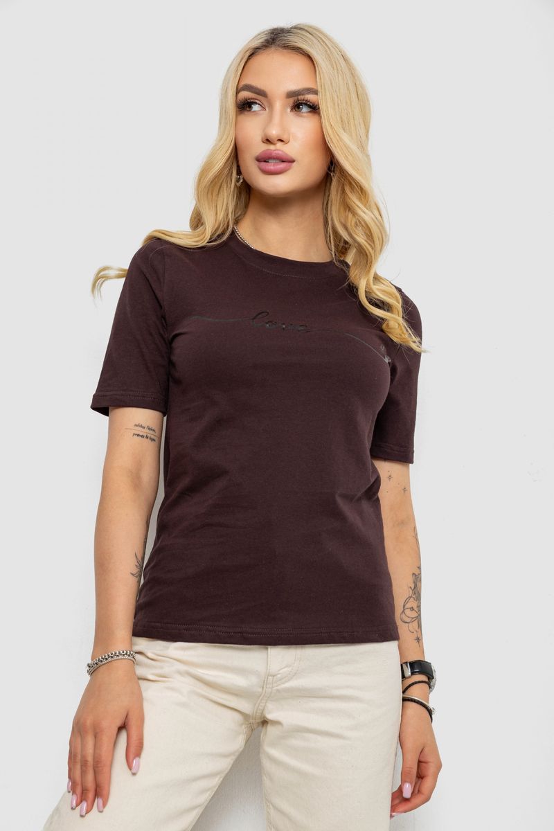 Футболка жіноча з принтом, колір шоколадний, 241R133