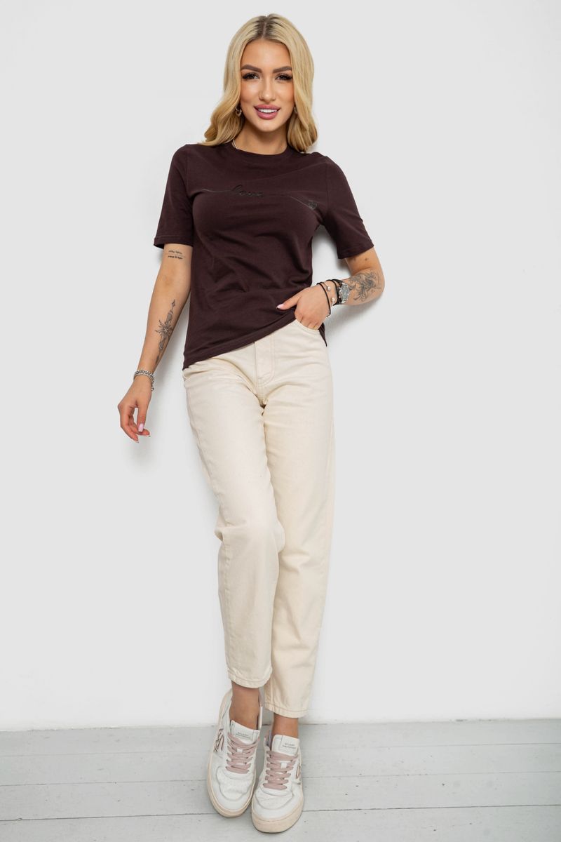 Футболка жіноча з принтом, колір шоколадний, 241R133