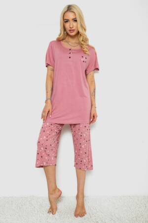 Піжама жіноча з принтом, колір пудровий, 243R6998