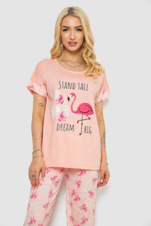 Піжама жіноча з принтом, колір персиковий, 243R2088