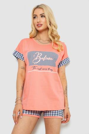 Піжама жіноча з принтом, колір кораловий, 243R3048