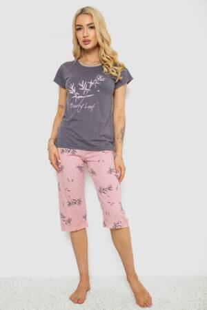 Піжама жіноча з принтом, колір сірий, 243R7150