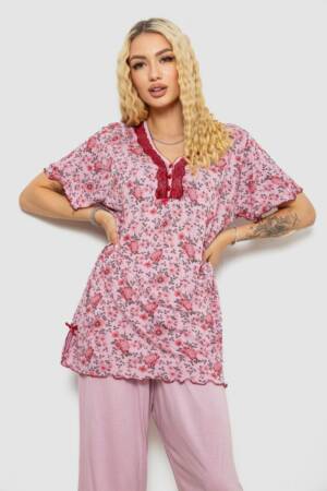 Піжама жіноча з принтом, колір пудровий, 243R6923