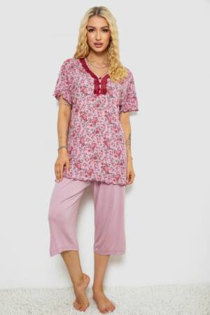 Піжама жіноча з принтом, колір пудровий, 243R6923