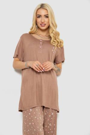 Піжама жіноча з принтом, колір мокко, 243R7021