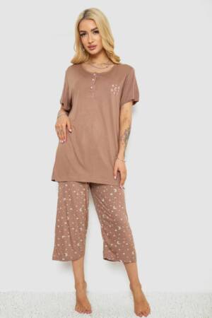 Піжама жіноча з принтом, колір мокко, 243R7021