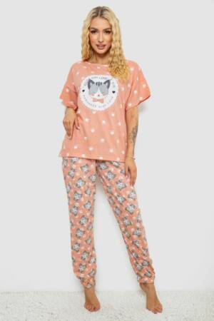 Піжама жіноча з принтом, колір персиковий, 243R15448