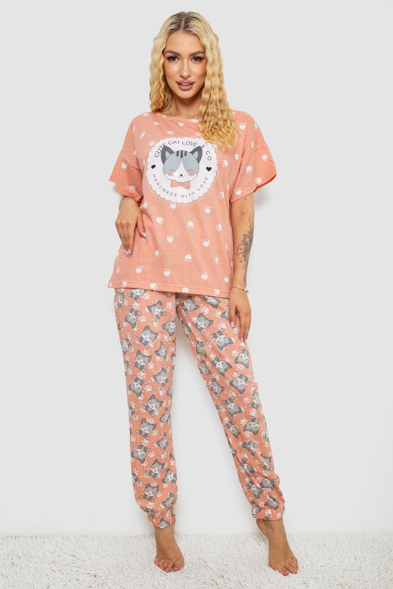 Піжама жіноча з принтом, колір персиковий, 243R15448