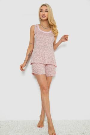 Піжама жіноча з принтом, колір персиковий, 243R5713