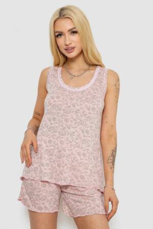 Піжама жіноча з принтом, колір персиковий, 243R5713