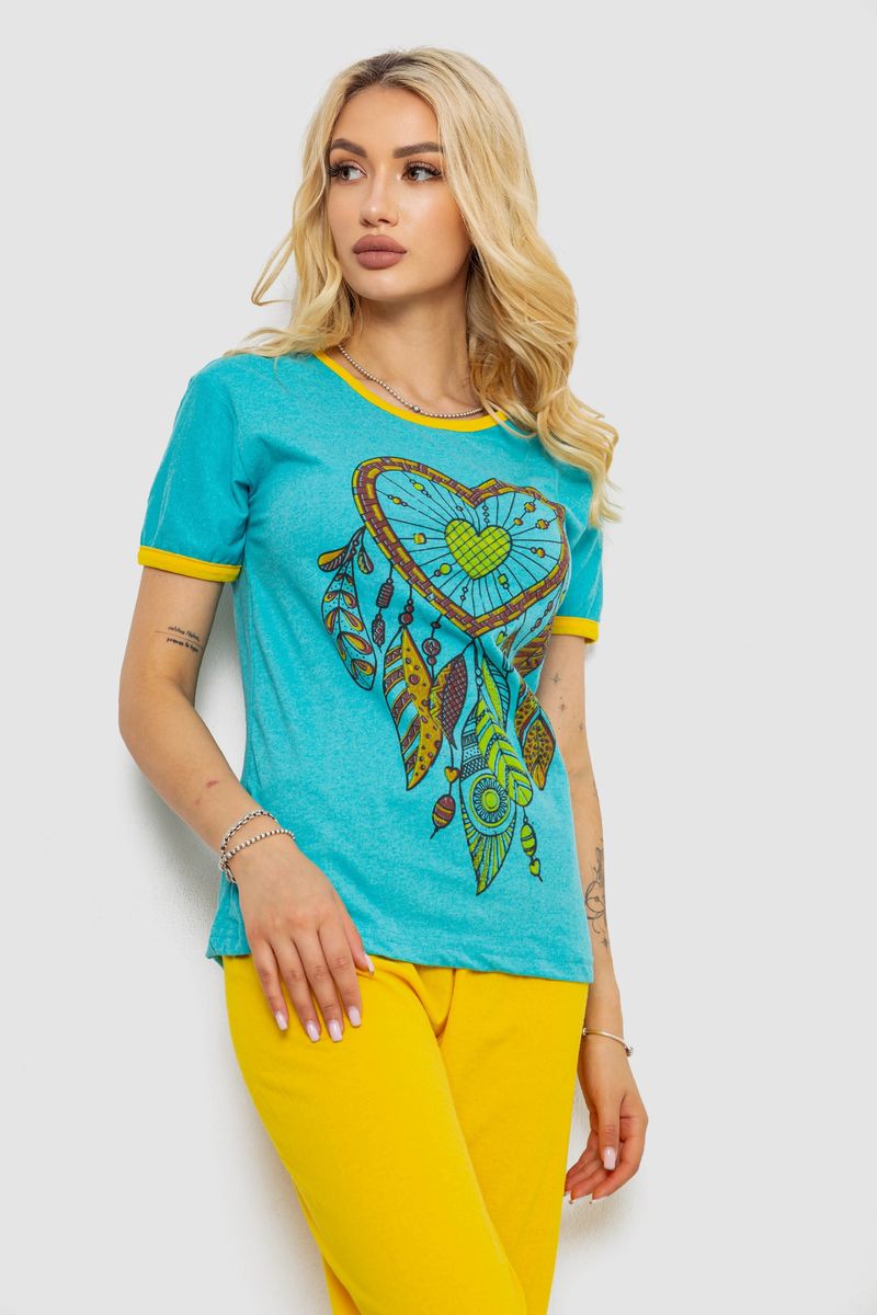 Піжама жіноча з принтом, колір бірюзовий, 243R30014