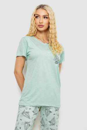 Піжама жіноча з принтом, колір м’ятний, 243R10305