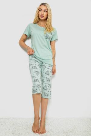 Піжама жіноча з принтом, колір м’ятний, 243R10305