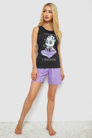 Піжама жіноча з принтом, колір грифельний, 243R9643