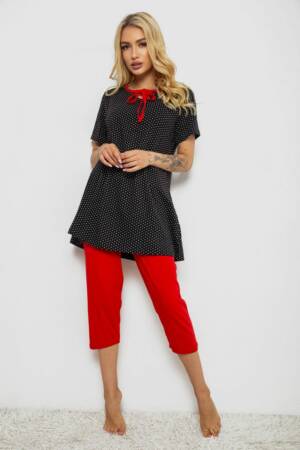 Піжама жіноча з принтом, колір чорний, 243R10389