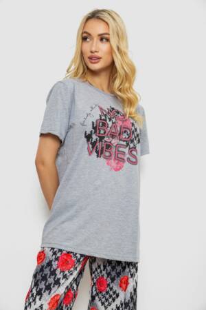 Піжама жіноча з принтом, колір сірий, 243R10373