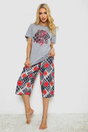 Піжама жіноча з принтом, колір сірий, 243R10373