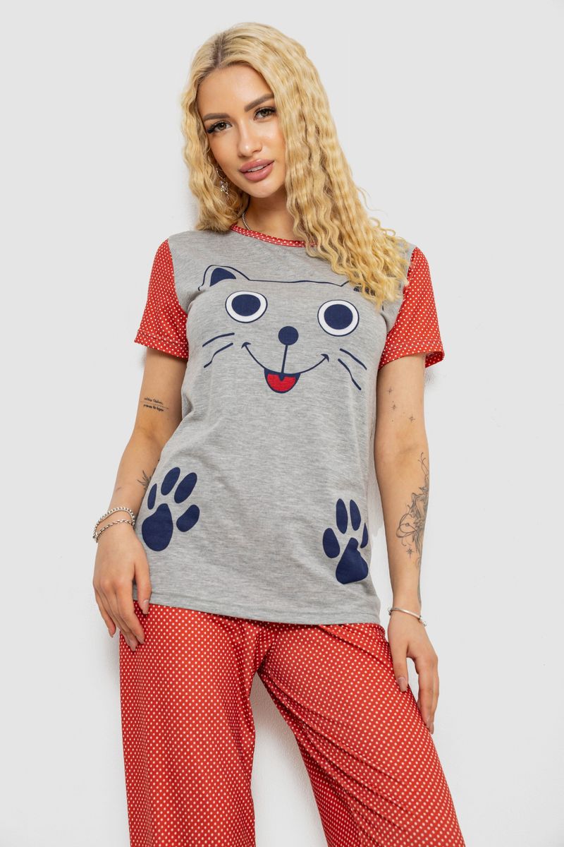 Піжама жіноча з принтом, колір сіро-теракотовий, 243R15739 - Зображення 2