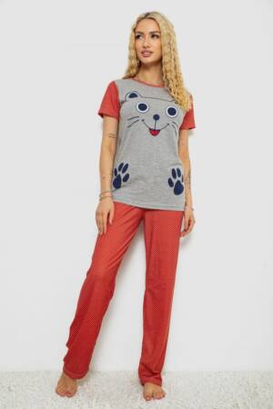 Піжама жіноча з принтом, колір сіро-теракотовий, 243R15739