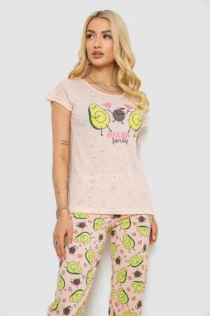 Піжама жіноча з принтом, колір персиковий, 243R7093