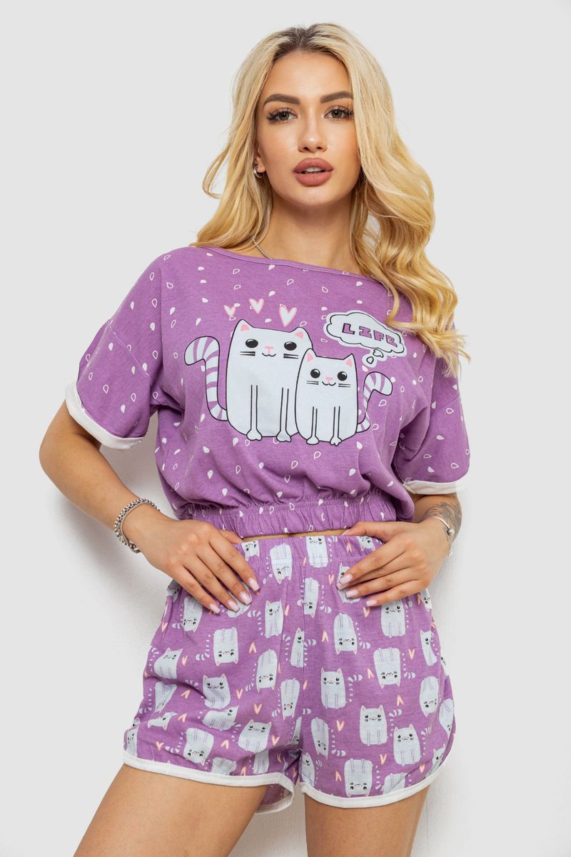 Піжама жіноча з принтом, колір фіолетовий, 243R15236