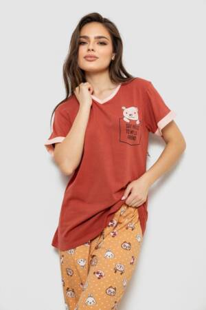Піжама жіноча, колір теракотовий, 243R1602-017