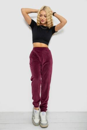 Спортивні штани жіночі велюрові, колір бордовий, 238R58646