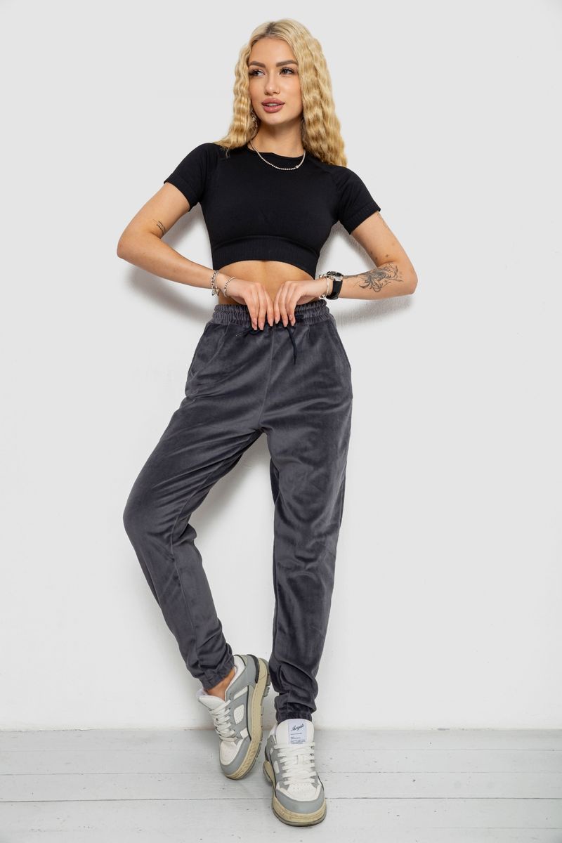 Спортивні штани жіночі велюрові, колір сірий, 238R58646 - Зображення 2