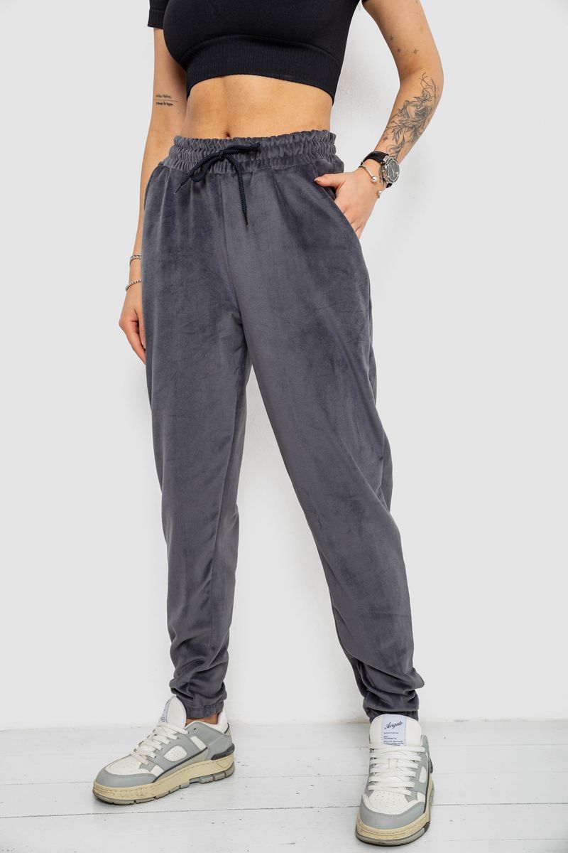 Спортивні штани жіночі велюрові, колір сірий, 238R58646 - Зображення 3