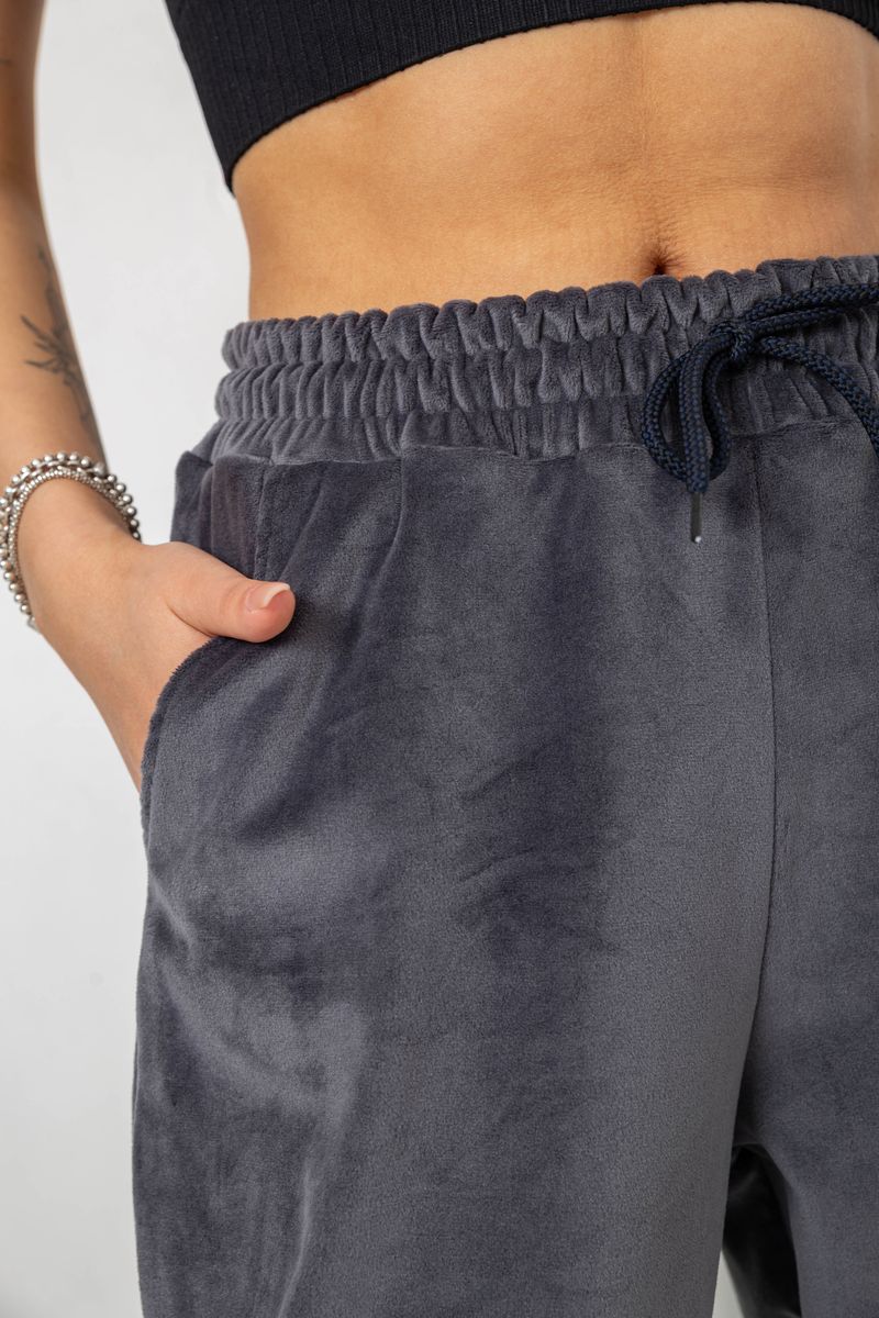 Спортивні штани жіночі велюрові, колір сірий, 238R58646 - Зображення 5