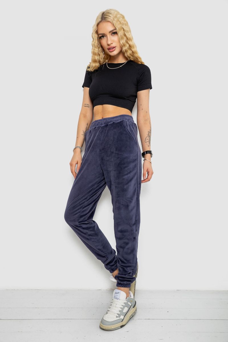 Спортивні штани жіночі велюрові, колір синій, 238R58646 - Зображення 2