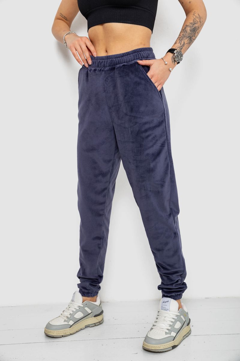 Спортивні штани жіночі велюрові, колір синій, 238R58646 - Зображення 3