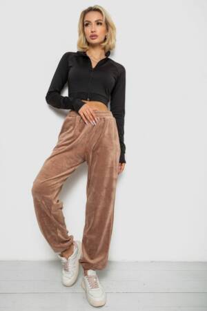 Спортивні штани жіночі велюрові, колір бежевий, 238R58646