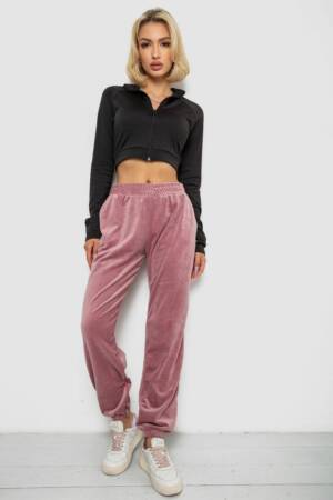 Спортивні штани жіночі велюрові, колір пудровий, 238R58646