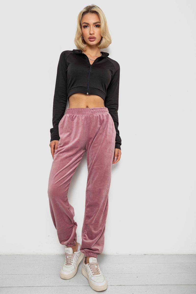Спортивні штани жіночі велюрові, колір пудровий, 238R58646 - Зображення 2