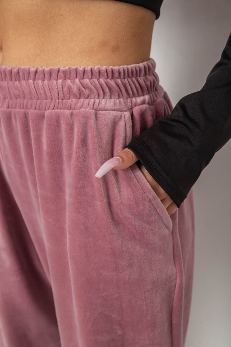 Спортивні штани жіночі велюрові, колір пудровий, 238R58646 - Зображення 5