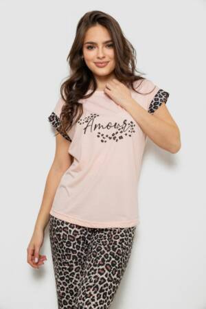 Піжама жіноча з принтом, колір персиковий, 243R2083