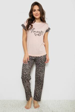 Піжама жіноча з принтом, колір персиковий, 243R2083