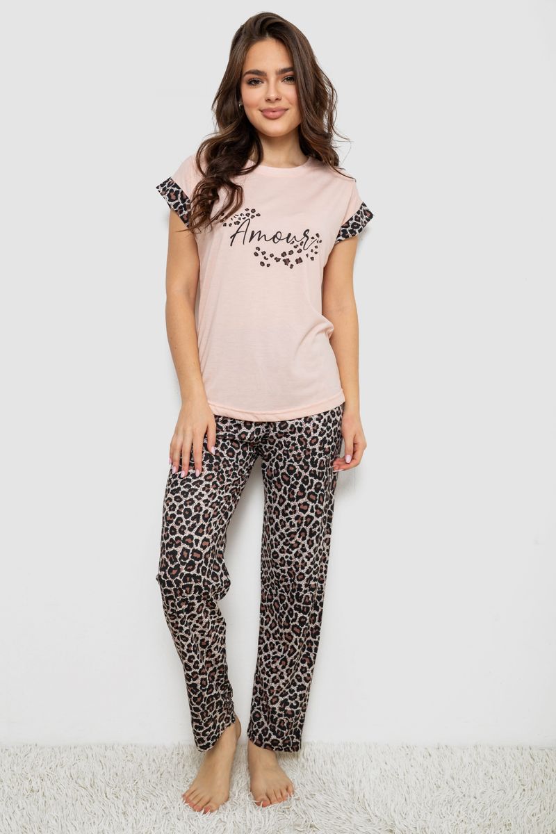 Піжама жіноча з принтом, колір персиковий, 243R2083